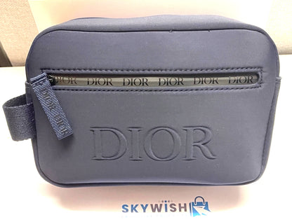 Dior Men's Navy Blue Toiletry Travel Bag Pouch Double Zippered 21x14x8 cm