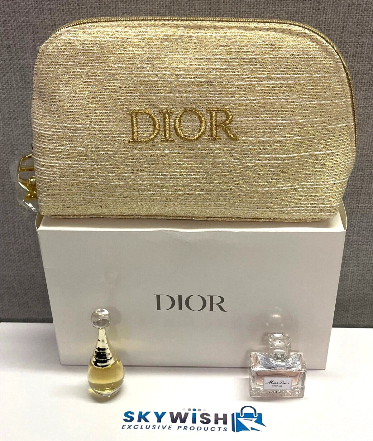 DIOR Gold Makeup Clutch Bag Holiday Christmas Limited Edition 2024 +parfum set