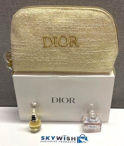 DIOR Gold Makeup Clutch Bag Holiday Christmas Limited Edition 2024 +parfum set