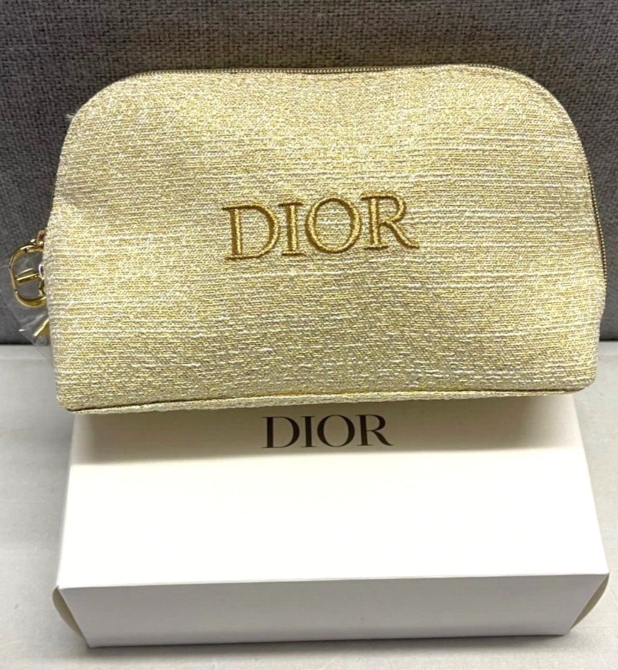 DIOR Gold Makeup Clutch Bag Holiday Christmas Limited Edition 2024 +parfum set