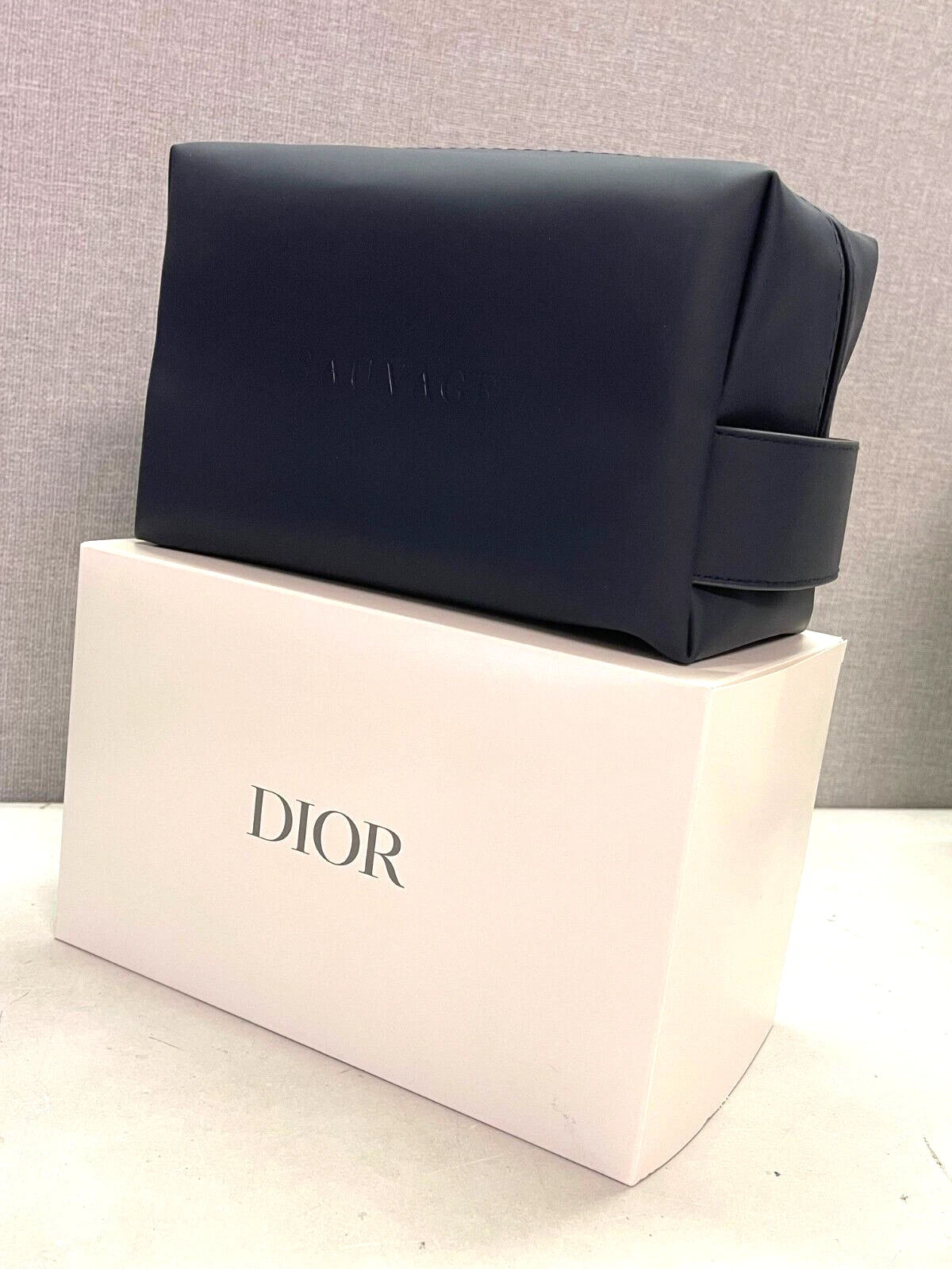 Dior Beauty Navy Toiletry waterbased PU+RPET Pouch SAUVAGE Logo Travel Bag