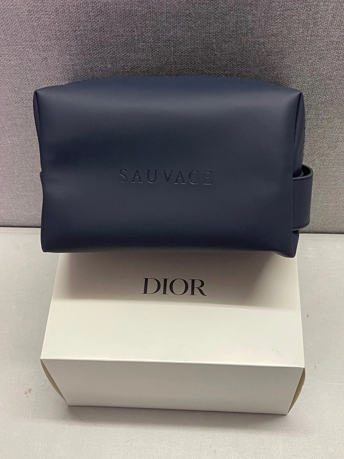 Dior Beauty Navy Toiletry waterbased PU+RPET Pouch SAUVAGE Logo Travel Bag