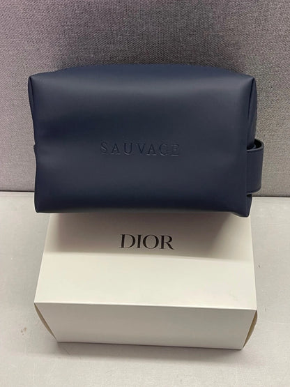 Dior Beauty Navy Toiletry waterbased PU+RPET Pouch SAUVAGE Logo Travel Bag