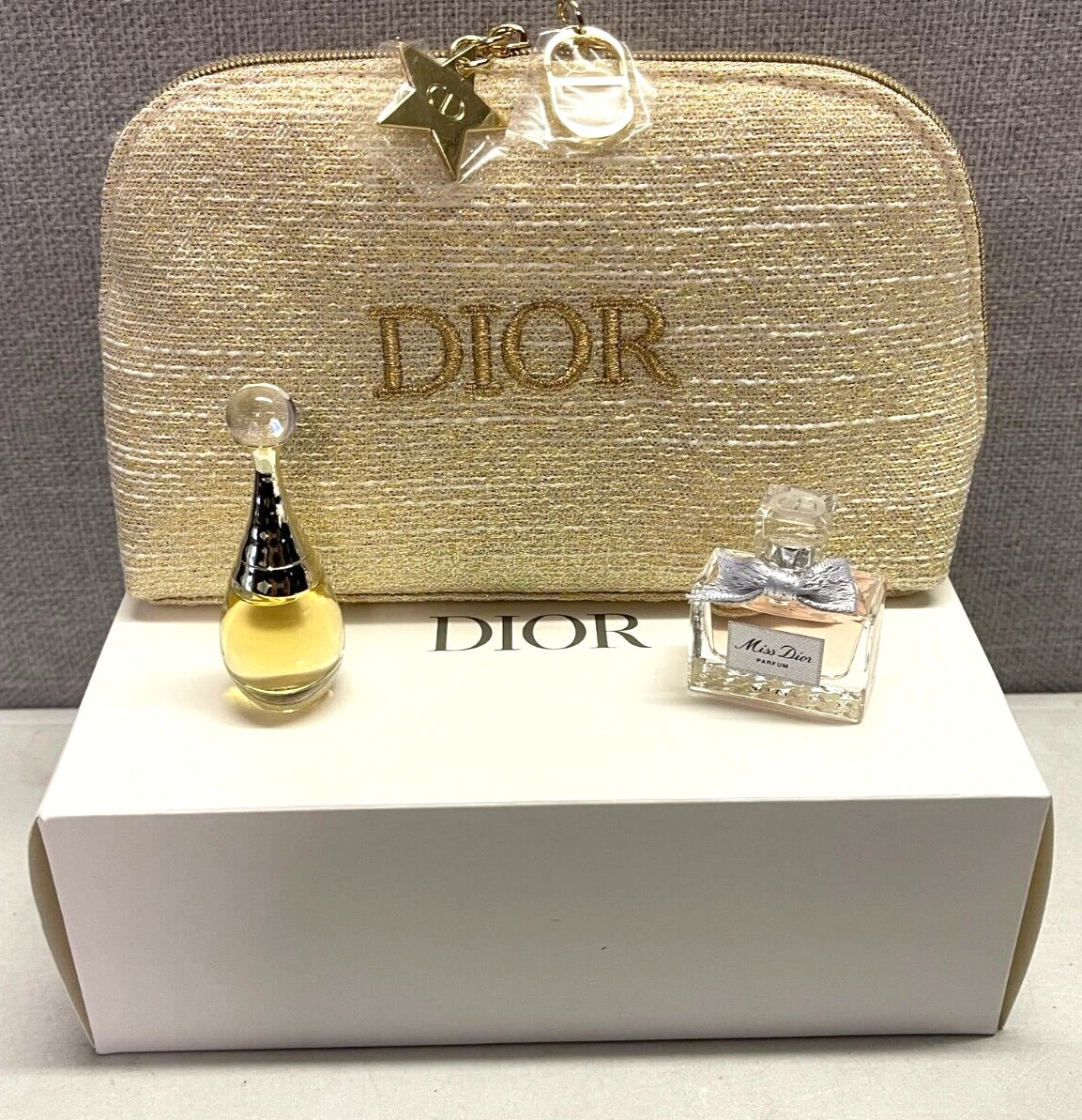 DIOR Gold Makeup Clutch Bag Holiday Christmas Limited Edition 2024 +parfum set