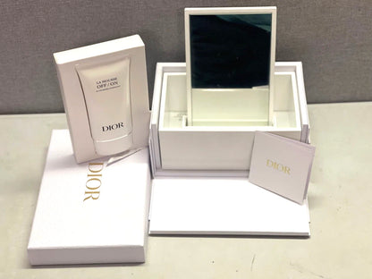 Christian Dior Beautiful White Lacquered Wooden Box With Mirror & Cleanser