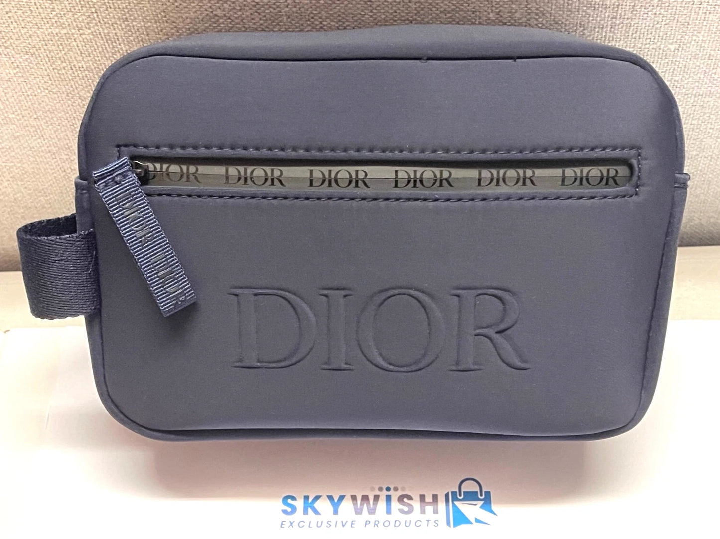 Dior Men's Navy Blue Toiletry Travel Bag Pouch Double Zippered 21x14x8 cm