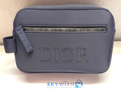 Dior Men's Navy Blue Toiletry Travel Bag Pouch Double Zippered 21x14x8 cm