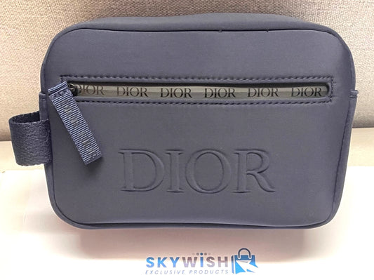 Dior Men's Navy Blue Toiletry Travel Bag Pouch Double Zippered 21x14x8 cm